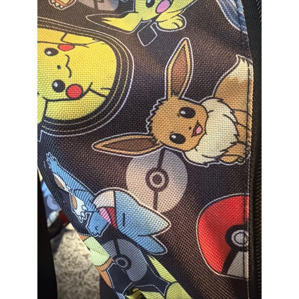 Pokemon Bioworld Pikachu Eevee All Over Print Backpack Black Red School Bag